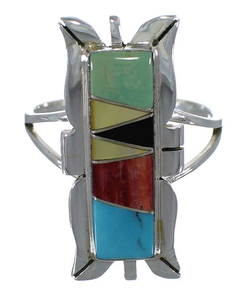 Southwest Multicolor Sterling Silver Ring Size 8-1/4 EX44319