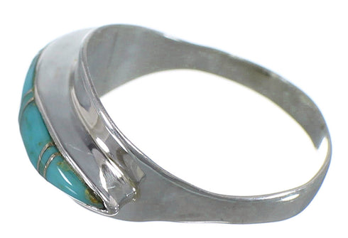 Turquoise Inlay Sterling Silver Ring Size 8-1/4 EX44917