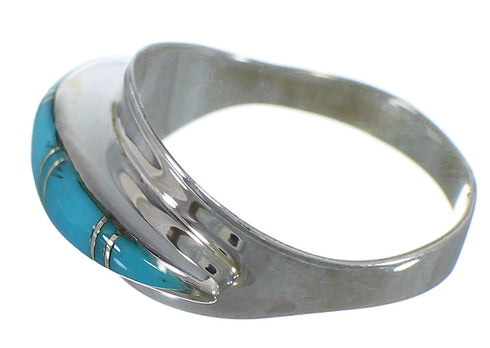 Genuine Sterling Silver And Turquoise Ring Size 7-1/4 EX44928