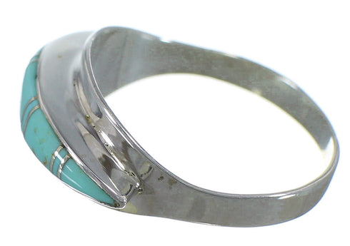 Southwest Silver Turquoise Inlay Ring Size 7-3/4 EX45005