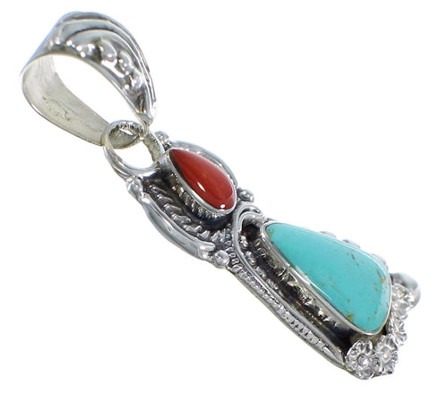 Southwestern Turquoise Coral Flower Sterling Silver Pendant CX46679