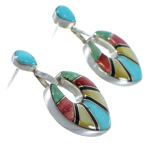 Multicolor Inlay Jewelry Sterling Silver Post Dangle Earrings CX45089