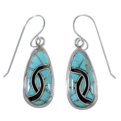 Turquoise Inlay Sterling Silver Hook Dangle Earrings CX45613