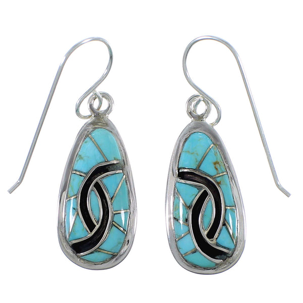 Turquoise Inlay Sterling Silver Hook Dangle Earrings CX45613
