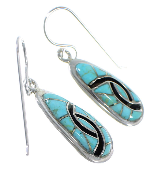 Turquoise Inlay Sterling Silver Hook Dangle Earrings CX45613