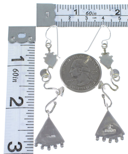 Genuine Sterling Silver Turquoise Inlay Hook Dangle Earrings CX46915