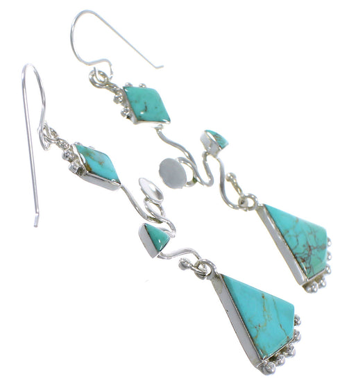 Genuine Sterling Silver Turquoise Inlay Hook Dangle Earrings CX46934