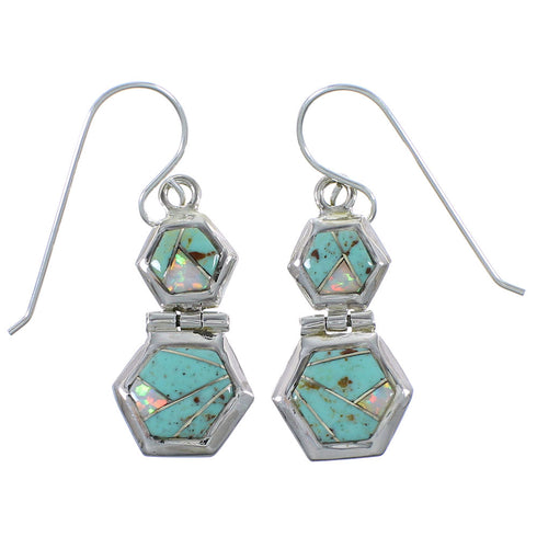 Opal Turquoise Inlay Sterling Silver Southwest Earrings CX46940