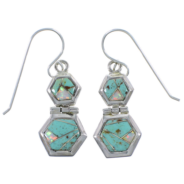 Opal Turquoise Inlay Sterling Silver Southwest Earrings CX46940