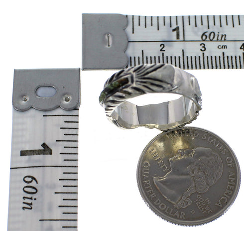 Southwestern Feather Silver Turquoise Ring Size 6-1/2 PX43747