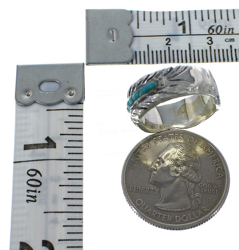 Turquoise Feather Jewelry Silver Ring Size 5-3/4 PX43768