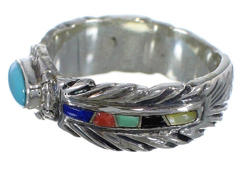Southwest Silver Feather Multicolor Ring Size 4-3/4 PX43823