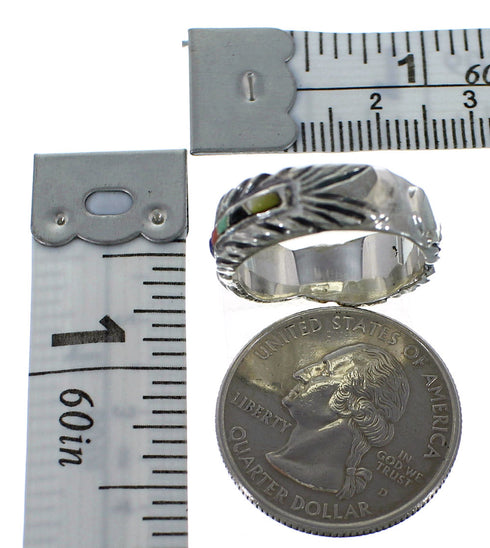 Southwest Silver Feather Multicolor Ring Size 4-3/4 PX43823