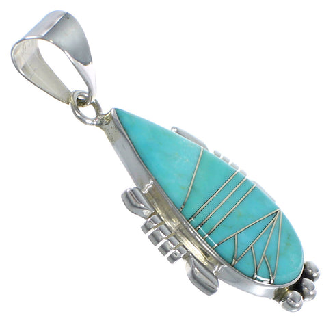 Turquoise Inlay And Silver Southwest Pendant EX44409