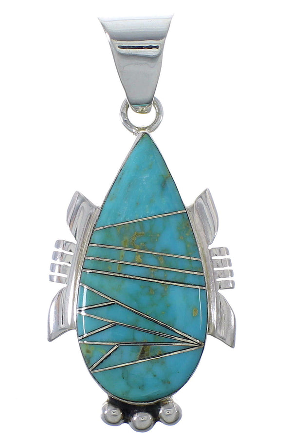 Turquoise Inlay Silver Southwest Pendant EX44421
