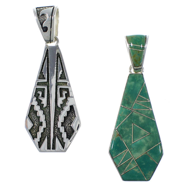 Turquoise Southwest Reversible Silver Pendant EX44470