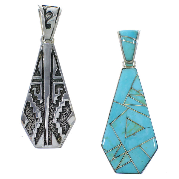 Southwestern Turquoise Reversible Silver Pendant EX44473