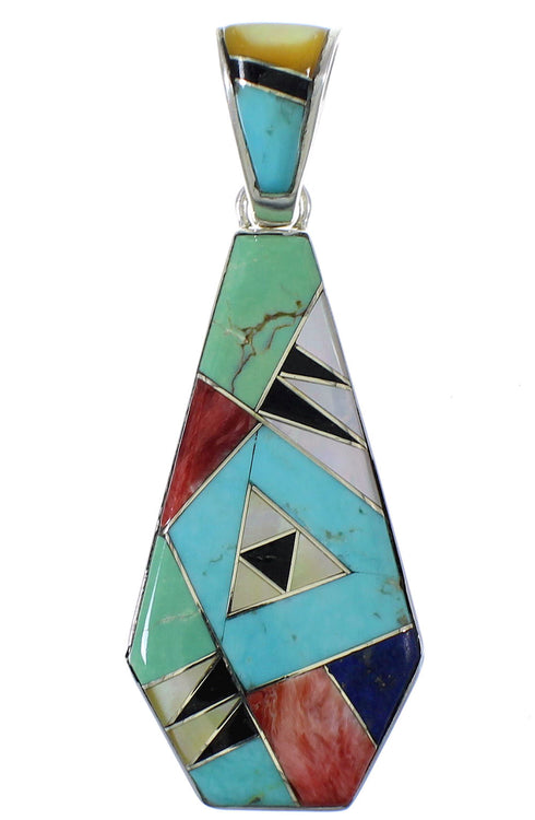 Multicolor Inlay Reversible Sterling Silver Pendant EX44475