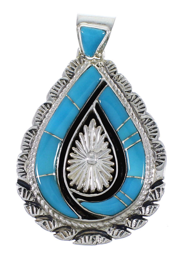 Turquoise Inlay Southwestern Silver Pendant Jewelry AX48969