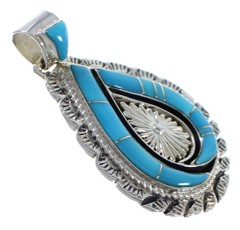 Turquoise Inlay Southwestern Silver Pendant Jewelry AX48969