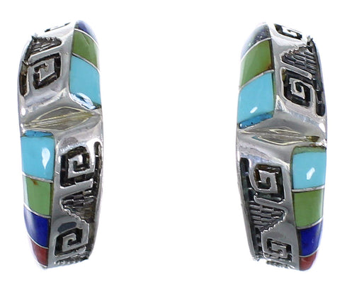 Multicolor Inlay Water Wave Sterling Silver Hoop Earrings AX23862