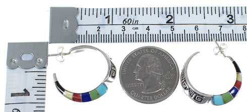 Multicolor Inlay Water Wave Sterling Silver Hoop Earrings AX23862