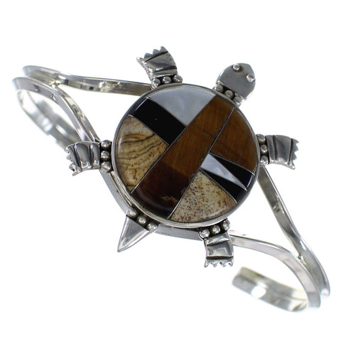 Multicolor Inlay Turtle Sterling Silver Cuff Bracelet EX45122