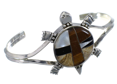 Multicolor Inlay Turtle Sterling Silver Cuff Bracelet EX45122