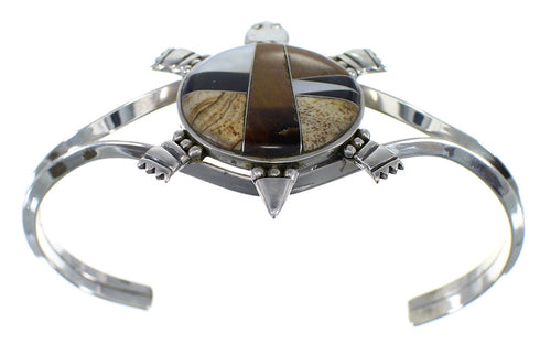 Multicolor Inlay Turtle Sterling Silver Cuff Bracelet EX45122