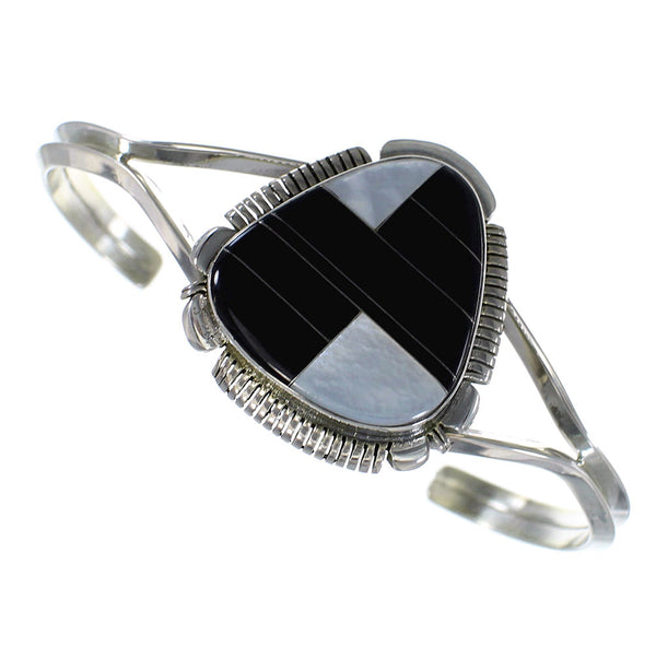 Black Jade And Mother Of Pearl Inlay Silver Bracelet EX45150