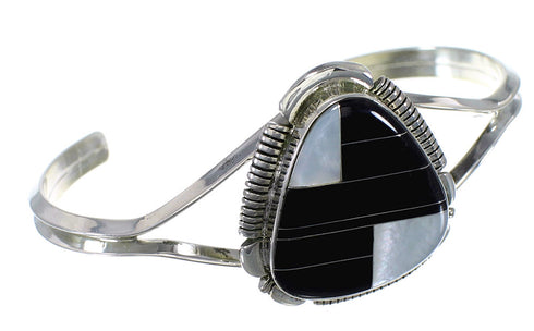 Black Jade And Mother Of Pearl Inlay Silver Bracelet EX45150