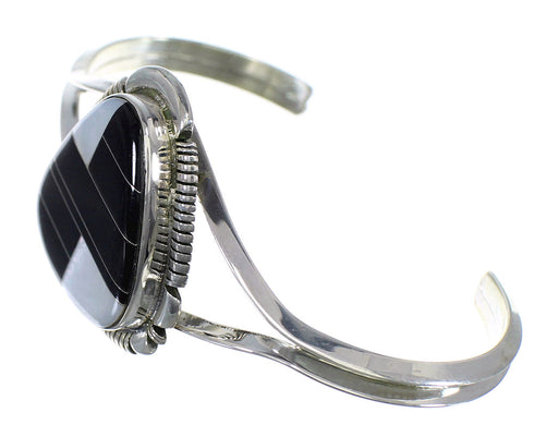 Black Jade And Mother Of Pearl Inlay Silver Bracelet EX45150