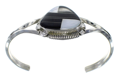 Black Jade And Mother Of Pearl Inlay Silver Bracelet EX45150
