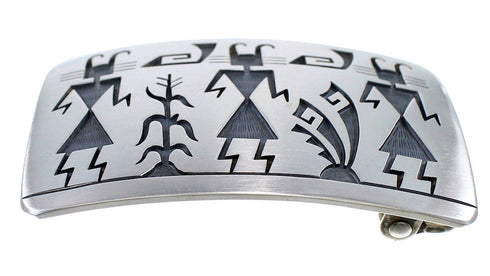 Hopi George Phillips Corn Stalk Water Wave Silver Belt Buckle EX48134