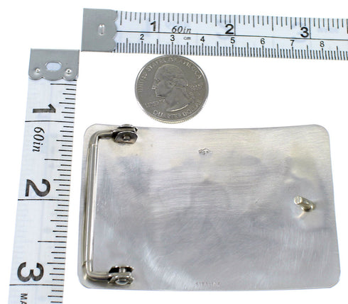 Hopi George Phillips Corn Stalk Water Wave Silver Belt Buckle EX48134