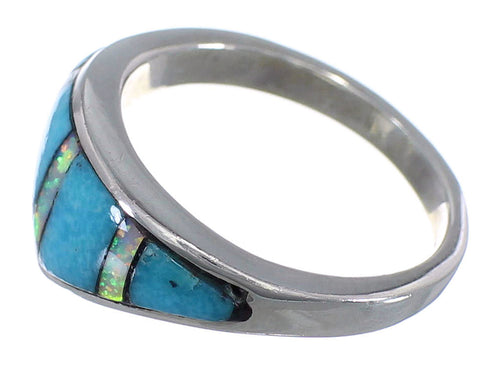 Turquoise And Opal Inlay Silver Ring Size 6-1/2 NS44913