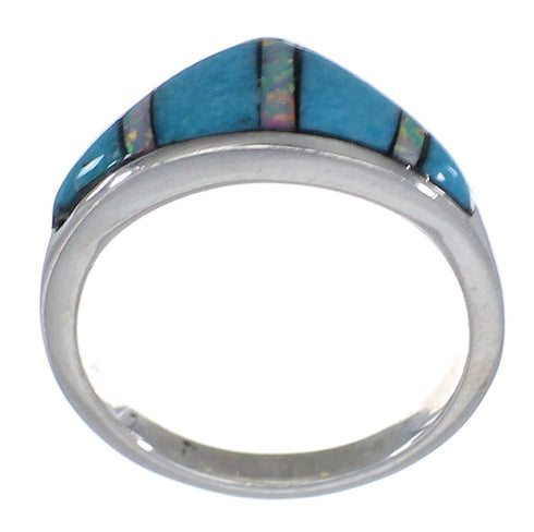 Turquoise And Opal Inlay Silver Ring Size 6-1/2 NS44913