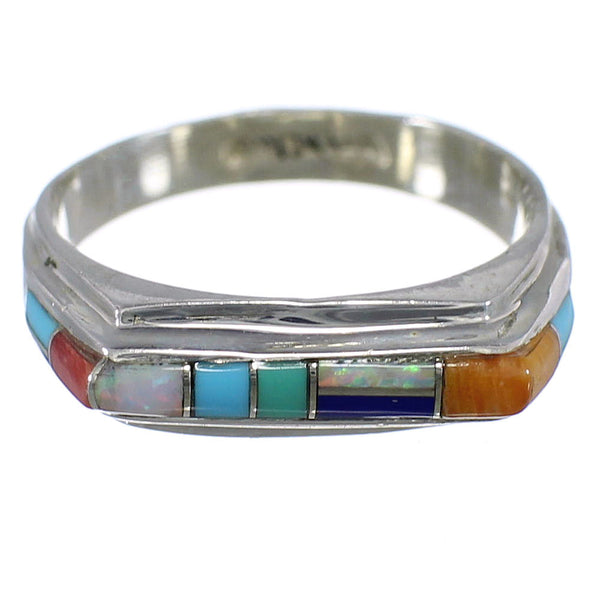 Turquoise Multicolor Jewelry Sterling Silver Ring Size 6-1/2 HS34050