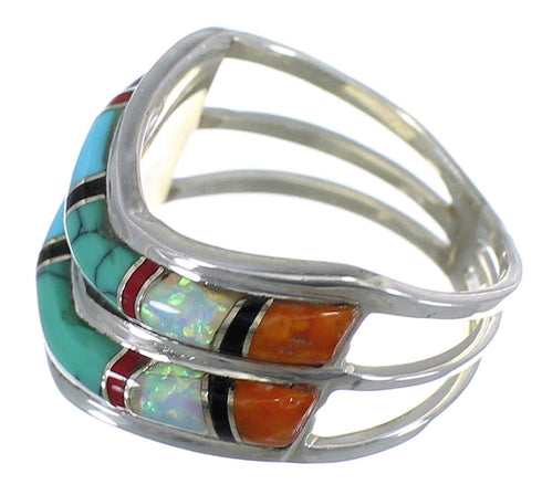 Southwest Sterling Silver And Multicolor Inlay Ring Size 5-3/4 AS52118