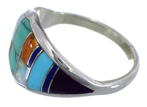Southwest Turquoise Multicolor Silver Ring Jewelry Size 8-1/2 RS51980