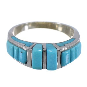 Sterling Silver Jewelry Turquoise Inlay Ring Size 7-3/4 HS34140