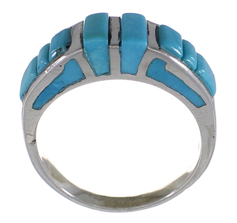 Sterling Silver Jewelry Turquoise Inlay Ring Size 5-3/4 HS34123