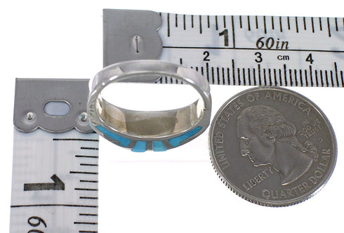 Sterling Silver Jewelry Turquoise Inlay Ring Size 5-3/4 HS34123