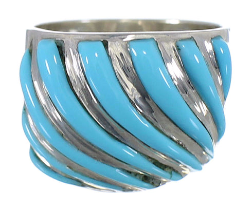 Turquoise Inlay Southwest Sterling Silver Ring Size 7-1/2 AX81756