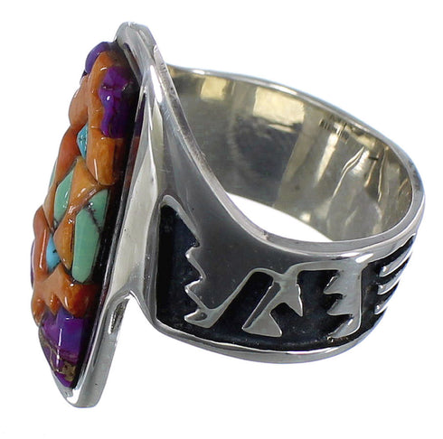 Multicolor Inlay Authentic Sterling Silver Ring Size 7-1/4 AS37106