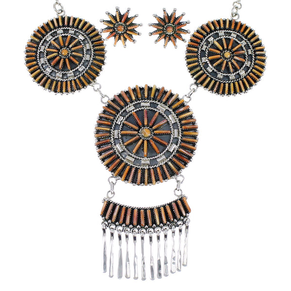 Oyster Shell Needle Point Silver Link Necklace Earrings Set EX47285