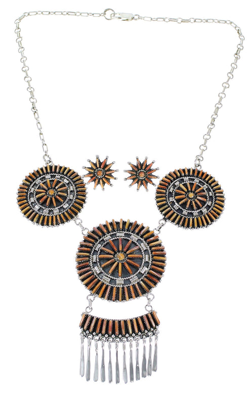 Oyster Shell Needle Point Silver Link Necklace Earrings Set EX47285