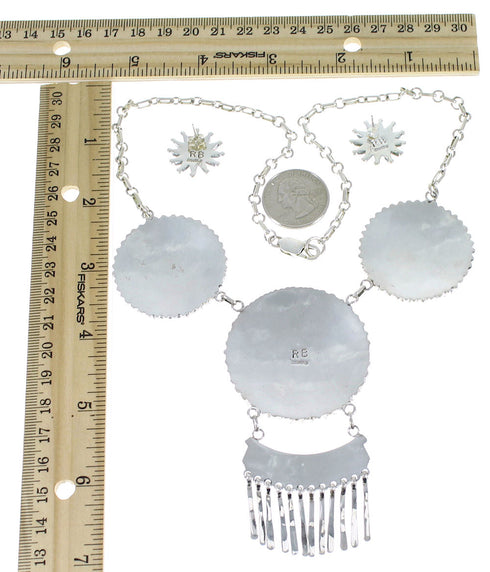 Oyster Shell Needle Point Silver Link Necklace Earrings Set EX47285