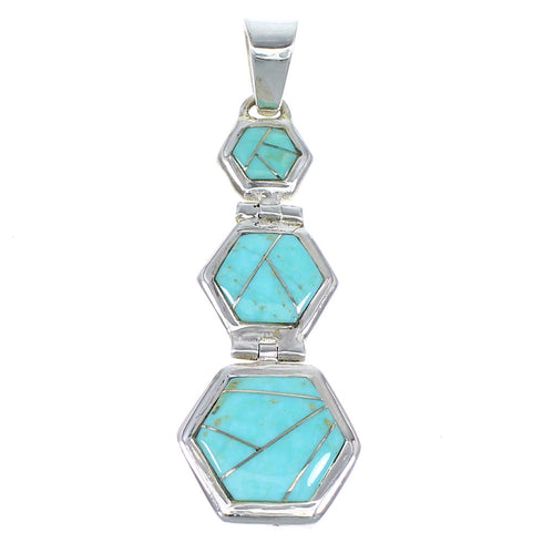 Turquoise Inlay Genuine Sterling Silver Pendant Jewelry CX47242