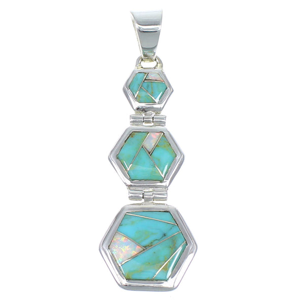 Genuine Sterling Silver Opal And Turqouise Pendant Jewelry CX47263